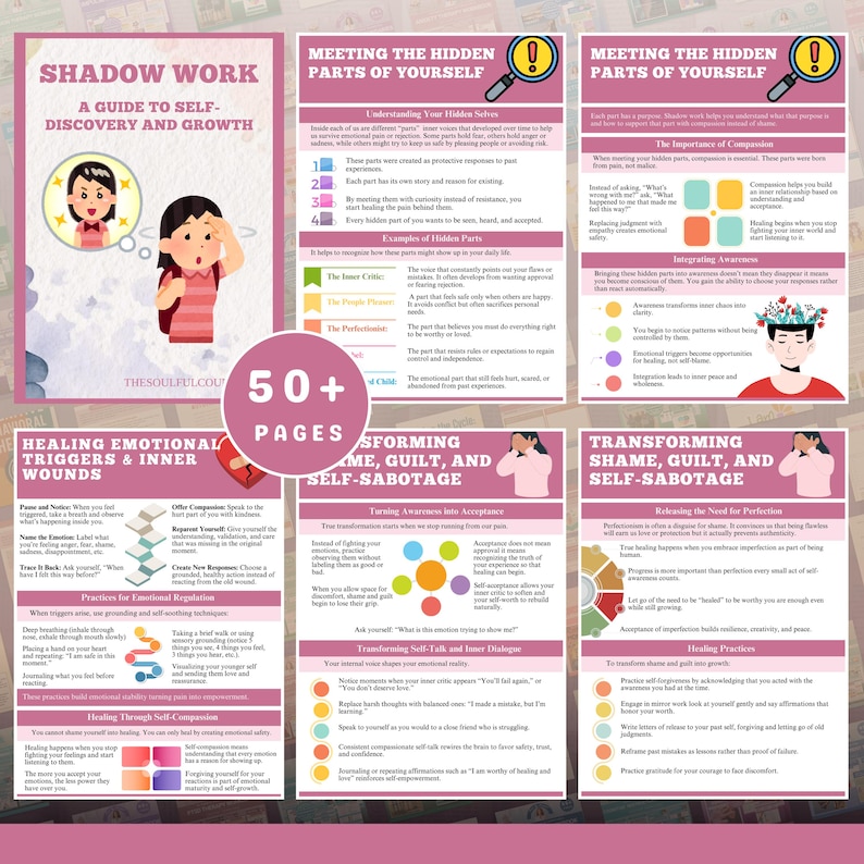Shadow Work Workbook Cover

Self-Discovery Journal for Teens and Adults

Emotional Healing and Self-Reflection Exercises

Personal Growth and Self-Awareness Guide

Inner Self Exploration Workbook

Therapy-Inspired Shadow Work Exercises

50+ Page Self-Healing Workbook PDF