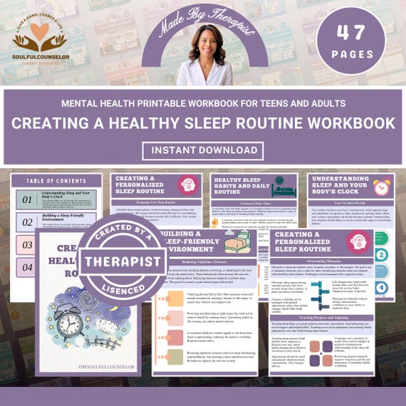 Healthy Sleep Routine Workbook, Bedtime Habits and Sleep Hygiene Guide for Teens & Adults (Printable PDF)