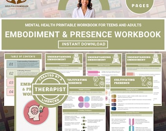 Embodiment and Presence Workbook for Teens & Adults, Reflective Prompts | Mind-Body Awareness and Mindfulness | Printable PDF