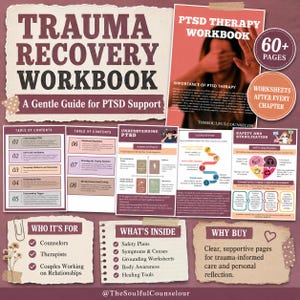 K&ouml;nnte beinhalten: Ein Trauma-Recovery-Arbeitsbuch mit einem sanften Leitfaden zur PTSD-Unterst&uuml;tzung. Das Set enth&auml;lt ein Inhaltsverzeichnis, Abschnitte zu PTSD-Verst&auml;ndnis, Sicherheit und Stabilisierung sowie Arbeitsbl&auml;tter. Es umfasst 60+ Seiten, Sicherheitspl&auml;ne, Symptome, Ursachen, Erdungs&uuml;bungen und K&ouml;rperbewusstsein.