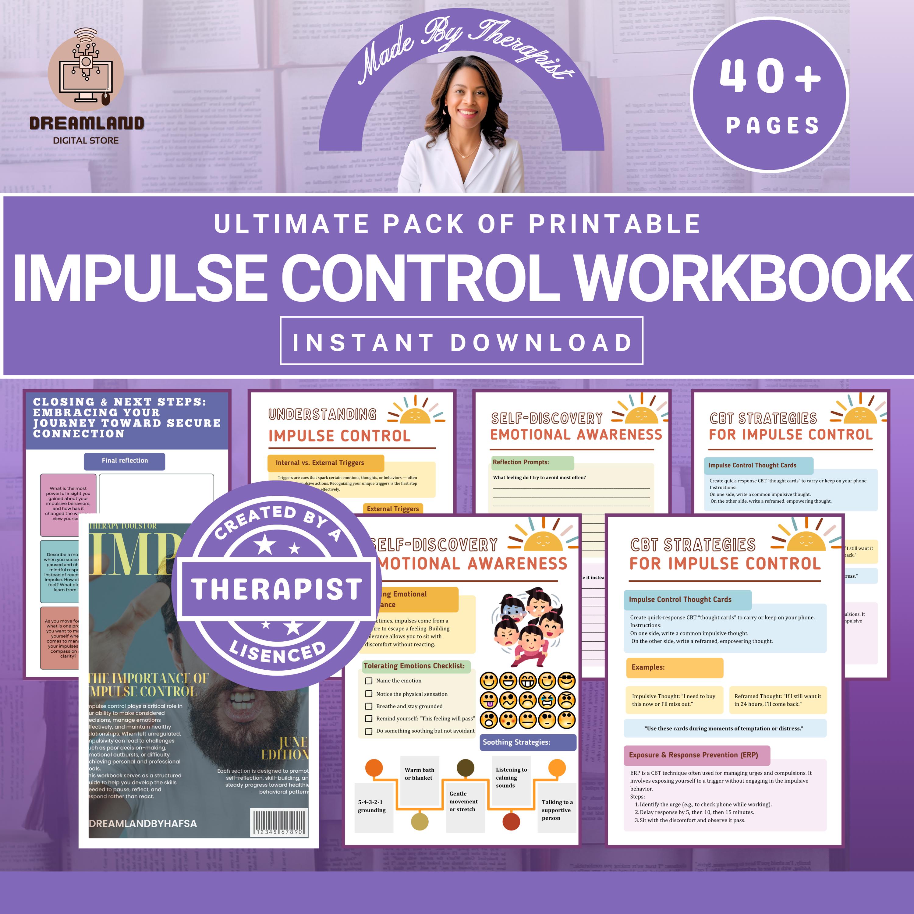 Impulse Control Workbook: CBT Therapy Guide for ADHD (PDF Downloadable ...