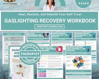 Gaslighting Recovery Workbook, Healing After Emotional Manipulation, Rebuild Self-Trust, Confidence, Therapy Worksheets for Self-Empowerment