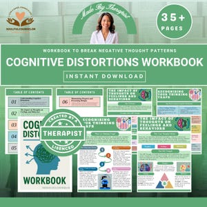 Cognitive Distortions Therapy Workbook, Thought Reframing, CBT Mental Health Printable, Challenge Negative Thinking, Personal Growth Therapy