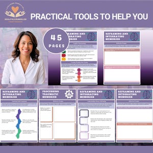Cover image of Trauma & Memory Processing Workbook with calming colors

Sample chapter pages showing reflective worksheets for teens and adults

Printable PDF workbook for processing traumatic memories safely

Therapeutic guide for trauma recovery and emotional regulation

Workbook for reframing and integrating difficult memories