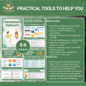 exposure therapy workbook, fear ladder worksheet, anxiety exposure journal, CBT exposure guide, printable therapy workbook, mental health journal, gradual exposure planner, facing fears workbook, anxiety treatment tool, therapist resources PDF, overcoming avoidance workbook, digital exposure therapy