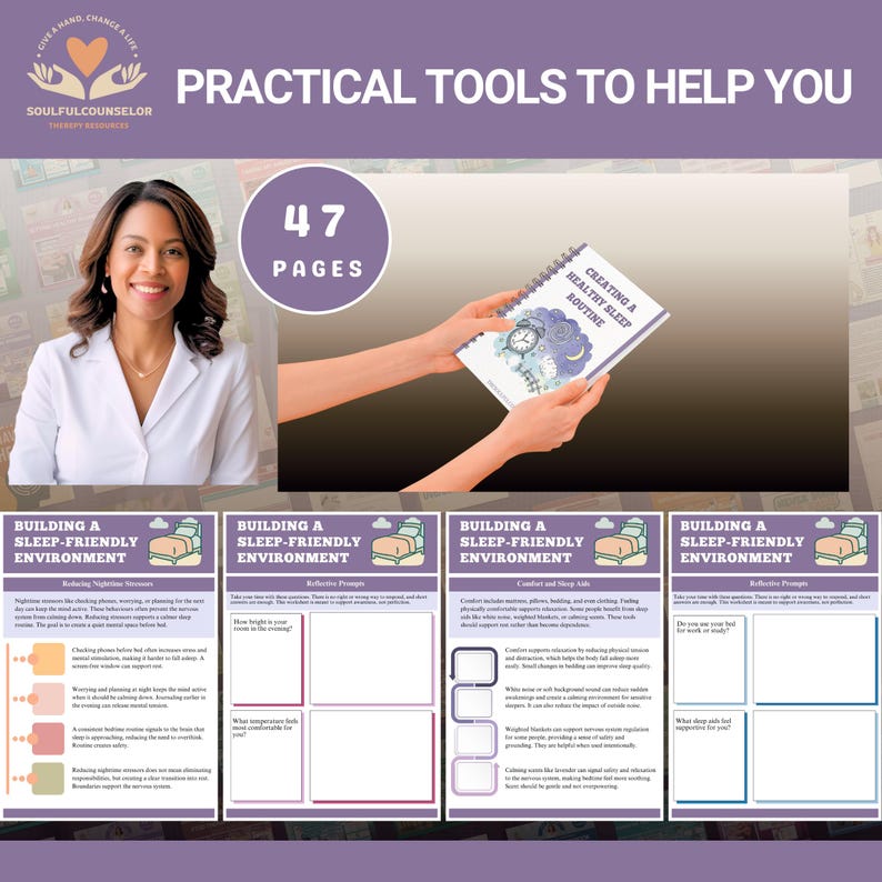 Printable Sleep Routine Workbook Cover

Sleep Hygiene Workbook Pages

Sleep Routine Worksheet Prompts

Teen Sleep Workbook Printable

Adult Sleep Guide PDF

Stress Reduction and Sleep Workbook

Sleep Environment Worksheet

Bedtime Routine Printable

Sleep Tracking and Reflection Pages

Therapist-Informed Sleep Workbook