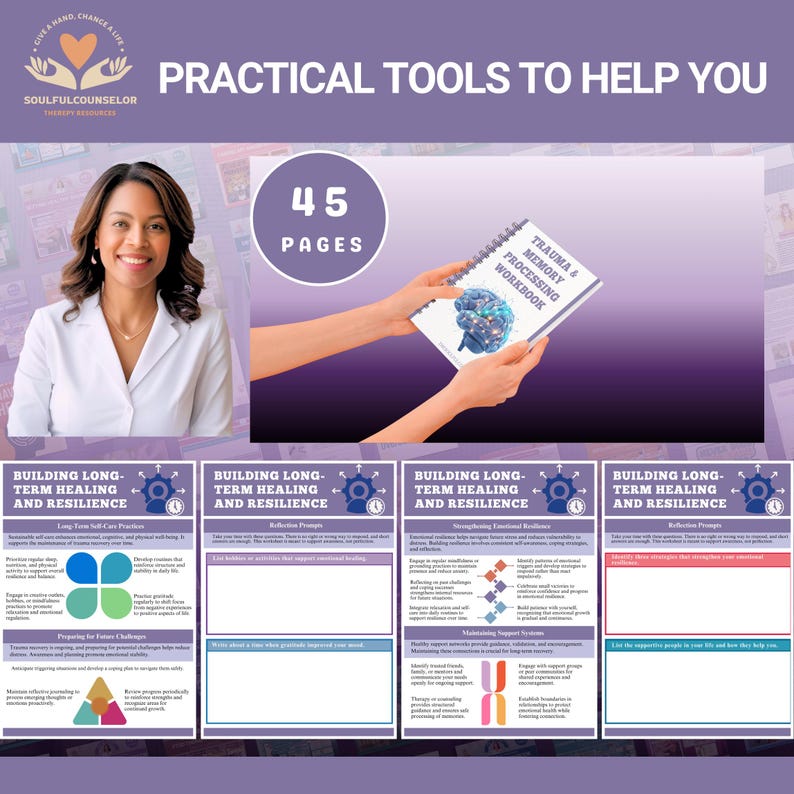 Cover image of Trauma & Memory Processing Workbook with calming colors

Sample chapter pages showing reflective worksheets for teens and adults

Printable PDF workbook for processing traumatic memories safely

Therapeutic guide for trauma recovery and emotional regulation

Workbook for reframing and integrating difficult memories