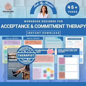 Mega Bundle Cahier d'exercices ACT pour clients, Thérapie d'acceptation et d'engagement, Cahier d'exercices ACT, Défusion cognitive, Interventions, Feuilles de travail sur la thérapie