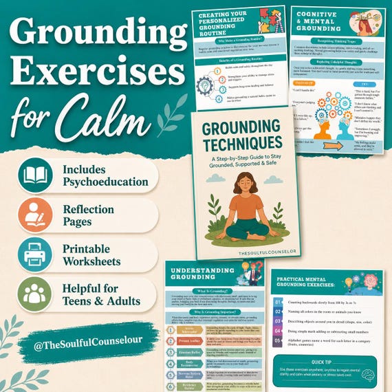 Grounding Techniques Guide, Anxiety, Trauma, Mental Health (PDF)