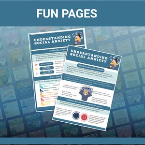 Op de afbeelding: Twee educatieve posters met de titel "Sociale angst begrijpen" worden weergegeven. De posters bevatten gedetailleerde informatie, afbeeldingen en opsommingstekens over sociale angststoornis, inclusief oorzaken, misvattingen en verschillen met verlegenheid.