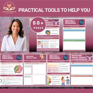 social intelligence workbook, emotional awareness journal, communication skills for teens, social anxiety help, therapist tools printable, social emotional learning PDF, empathy workbook, overthinking help, body language guide, digital therapy worksheets, printable mental health resource, conversation confidence workbook, social skills for adults