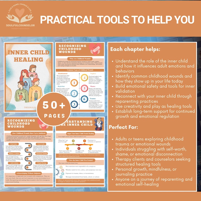 inner child healing workbook, reparenting worksheets for adults, healing childhood trauma, therapy workbook for teens, emotional healing printable, mental health journal prompts, self-discovery workbook, inner child therapy guide, creative expression for healing, shadow work journal