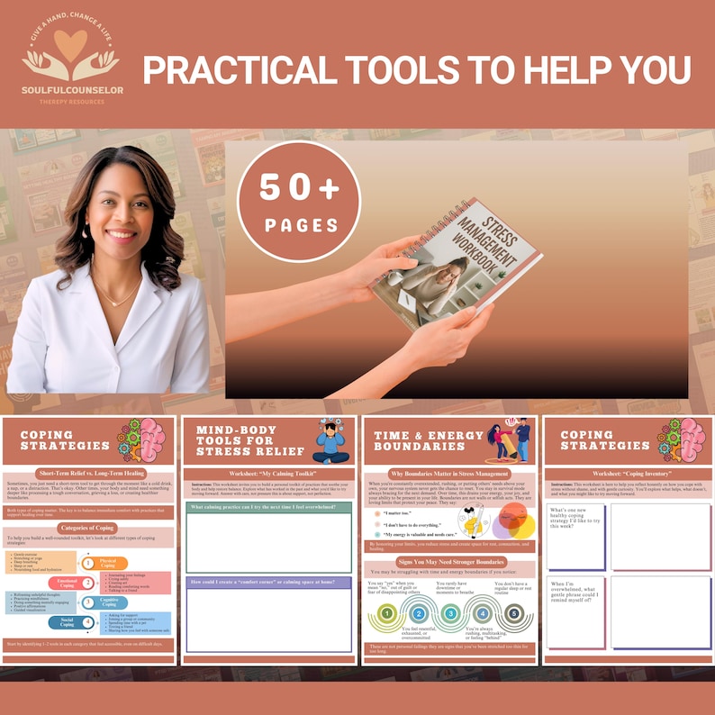 stress management workbook, stress relief workbook, coping skills workbook, emotional regulation guide, self-care workbook, mental health pdf, anxiety coping workbook, therapist created workbook, digital workbook for adults, calming workbook for stress, trauma informed workbook, nervous system workbook, burnout recovery workbook, printable therapy tools