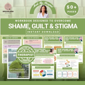 Shame & Guilt Recovery Workbook, Stigma Healing PDF,  Trauma-Informed Therapy Journal, CBT DBT Tools, Self-compassion guide, Therapy Tools