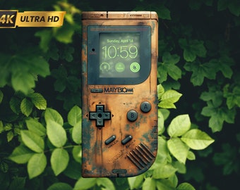 Sfondo per iPhone in stile Game Boy retrò / Design rustico in legno (Download digitale)