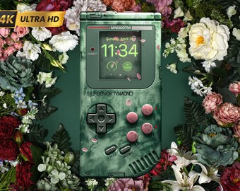 Sfondo floreale per iPhone in stile Game Boy / Schermata di blocco per cellulare in stile retrò (Download digitale)