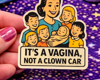 Funny Mom Sticker “It’s a Vagina Not a Clown Car” Retro Humor Decal, Sarcastic Motherhood, Childfree Humor, NSFW Feminist Sticker