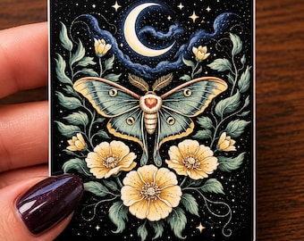 Luna Moth Sticker | Celestial Moon Witchy Cottagecore Vinyl Decal