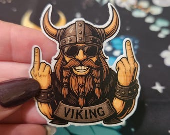 Rude Viking Sticker: Funny Middle Finger Decal - Matte Vinyl