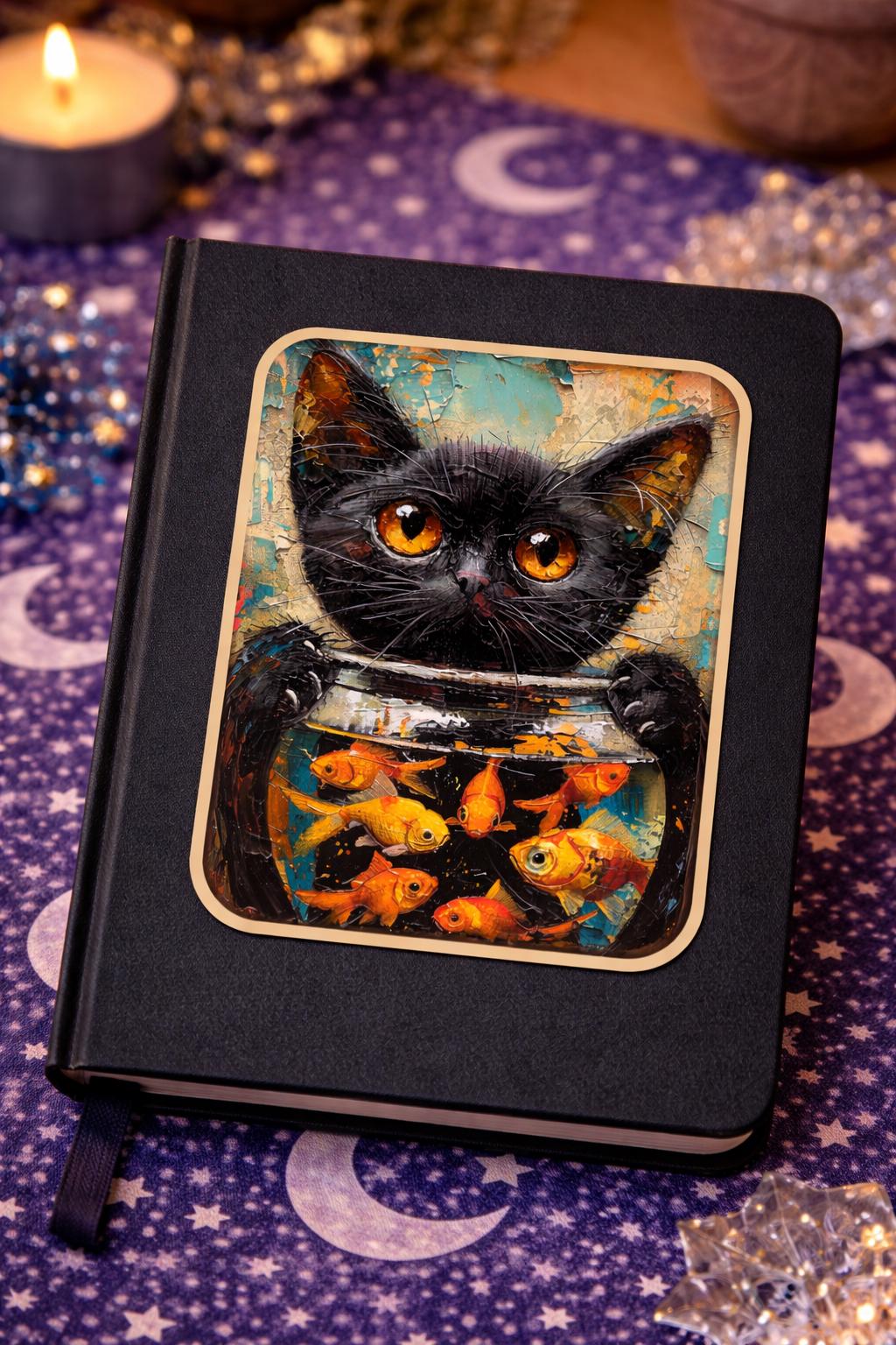 Black Cat Goldfish Bowl Sticker – Mischievous Cat Vinyl Decal - Etsy
