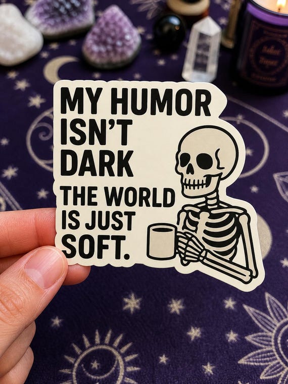 Skeleton Coffee Sticker – Sarcastic Dark Humor, Realistic Quote Decal