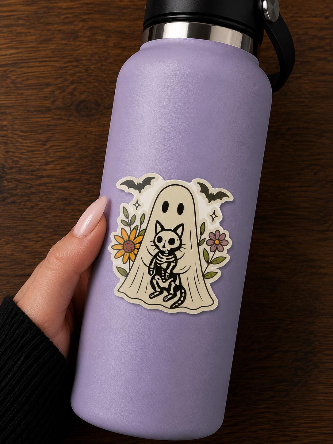 Ghost Cat Sticker | Spooky Skeleton Halloween Vinyl Decal - Etsy