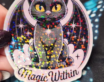 Black Cat Bat Wing Sticker | Holographic or Matte Vinyl Decal