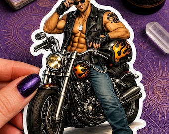 Biker Pin Up Sticker Motorcycle Rider Shirtless Biker Bad Boy Retro Tattoo Art