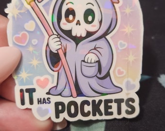 Pastel Goth Grim Reaper Sticker: "It Has Pockets" Vinyl Decal
