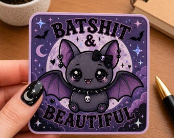 Batshit Bat Sticker, Pastel Goth Halloween Vinyl Decal
