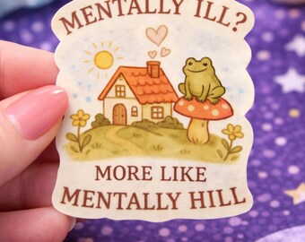 Frog Cottagecore Sticker, Mental Health Humor Vinyl Decal (2-4 Inch)