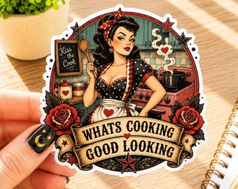 Retro Pin Up Sticker, Vintage Kitchen Decal, Rockabilly Cookhouse Art