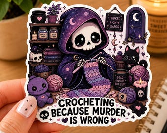 Crochet Skeleton Sticker, Goth Yarn Lover Decal, Funny Fiber Arts Gift