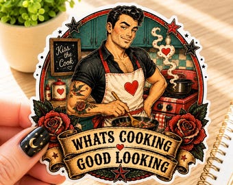 Retro Pin Up Chef Sticker, "What's Cooking Good Looking" Vinyl Decal