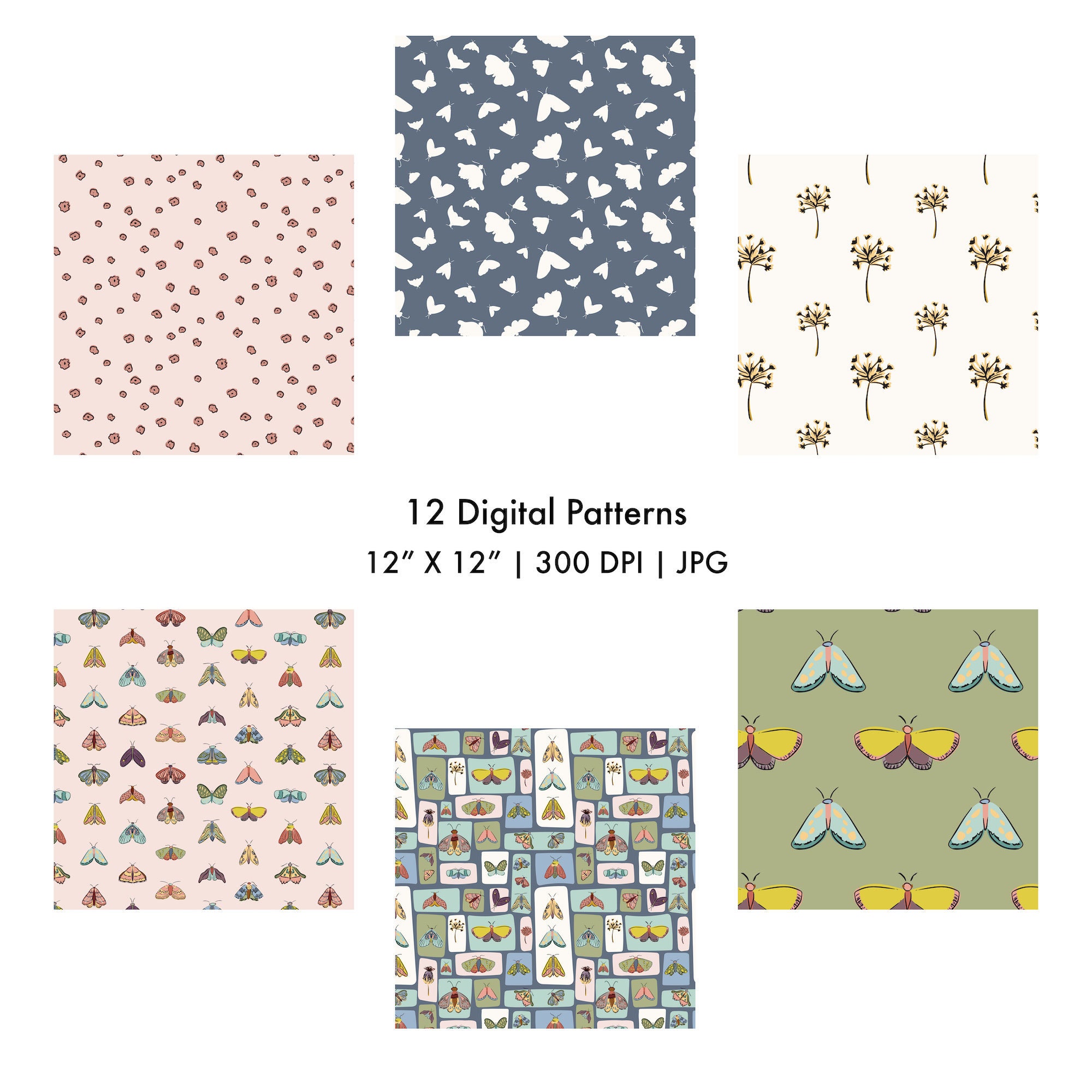 Moth Magic Printable Digital Paper Set, Seamless Repeat Pattern Set - Etsy