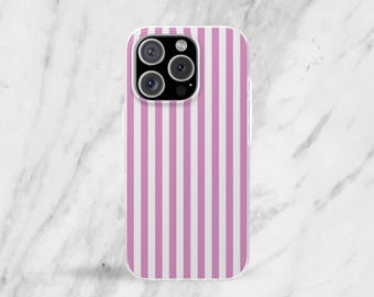 Pink and White Coloured Striped Phone Case - iPhone Samsung MagSafe