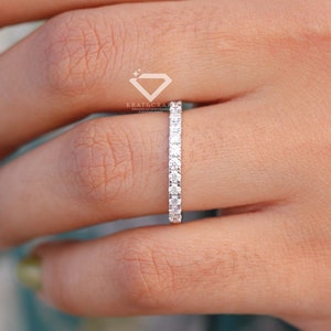 Women's Platinum Moissanite Wedding Band, Half Eternity Band, 2mm Round Cut Eternity Matching Band, Pave Set Stacking Ring, Birthday Gift