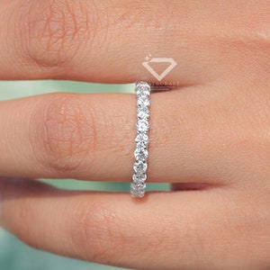 2.5mm Round Cut Colorless Moissanite Wedding Band, U Prong Full Eternity Band, Bridal Ring, Stackable Band, Anniversary Gifts for Women