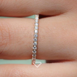 Beautiful 1.5mm Full Eternity Round Colorless Moissanite Wedding Band, Eternity Stackable Band, Bridal Ring, Promise Band, Anniversary Gift