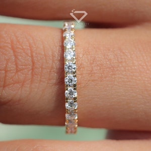 Diamond Eternity Ring 2mm Round Diamond 14k Gold Women's Full Eternity Diamond Ring, Natural Diamond Eternity Wedding Band, Stackable Ring