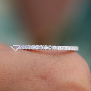 950 Platinum Genuine Natural Diamond Band, Half Eternity Diamond Ring, Simple Wedding or Stackable Band, Pave Stacking Ring, Matching Band