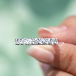 3mm Full Eternity Lab Grown Diamond Wedding Band, 14k Solid White Gold Eternity Band For Women, Infinity Diamond Band For Her, Band for Her