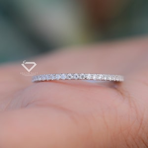 Solid Platinum Moissanite Wedding Band For Women, Half Eternity 1.3mm Diamond Band, 950 Platinum Stackable Wedding Band
