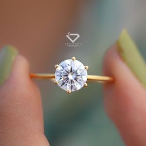 Moissanite Engagement Ring, Round Cut Solitaire Moissanite Diamond Ring, 6 Prong Promise Ring, Classic Daily Wear Ring For Women