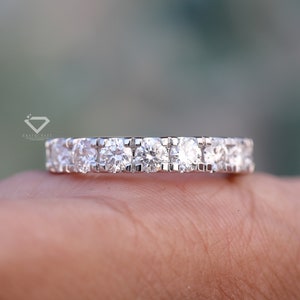 3.5mm Half Eternity Wedding Band, 950 Platinum Low-Profile Pave Anniversary Band, Moissanite Diamond Ring, 1.49CT Round Cut Platinum Band