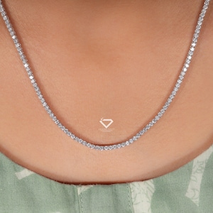 Lab Grown Diamond Tennis Necklace, 3mm to 6mm Diamond Necklace, 14k Solid Gold Lab Grown Diamond Necklace 16-24 Inch Tennis Necklace Gift