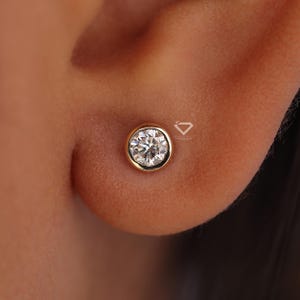 Lab Grown Diamond Earrings, Round Bezel Set Diamond Studs, Diamond Earrings 0.20 - 4 Carat Total Weight Lab Grown Diamond Earrings For Women