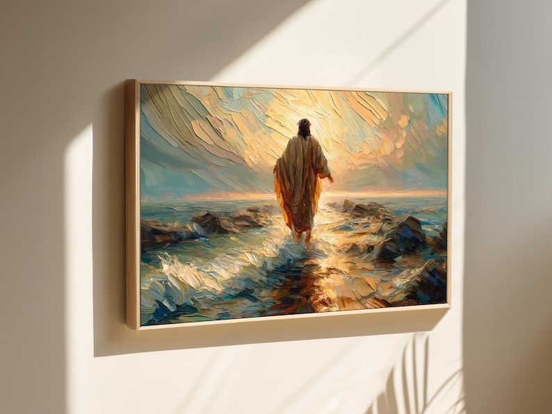 Jesus Walking on Water | Framed Oil Paint Print Canvas | Religious ...