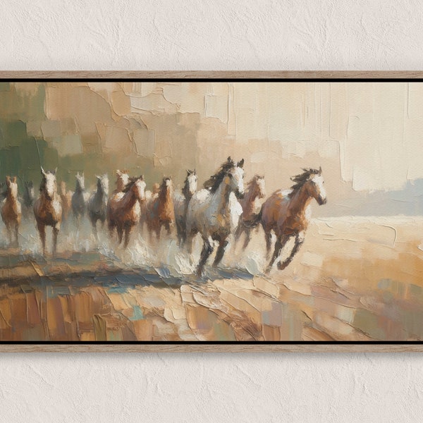 Charge of the Wild Steeds | Framed Oil Paint Print Canvas | Living Room Wall Art | Home Decor | Modern Home | Beautiful Gift Idea | Horse