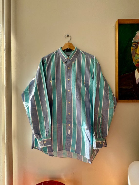 Ralph Lauren CHAPS Floral Open Collar Hawaiian Aloha Shirt Box Shirt Men's Size L cotton green type Vintage Second Hand